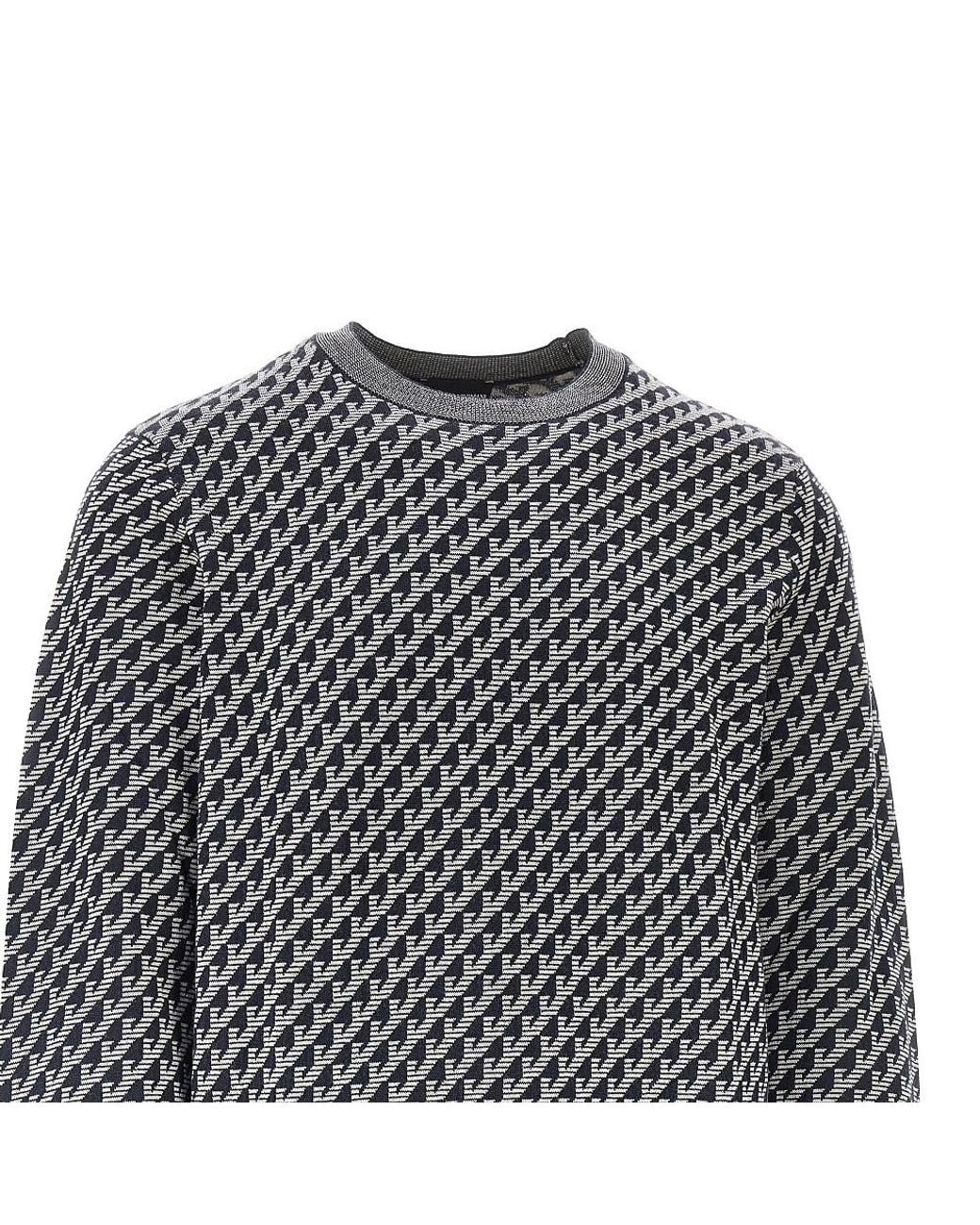 Emporio Armani Gray Jacquard Wool Crewneck Sweater for men