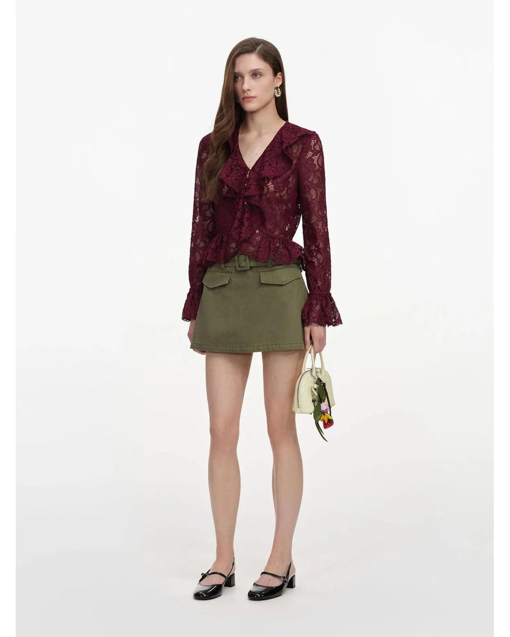Self-Portrait Red Lace Ruffle Top