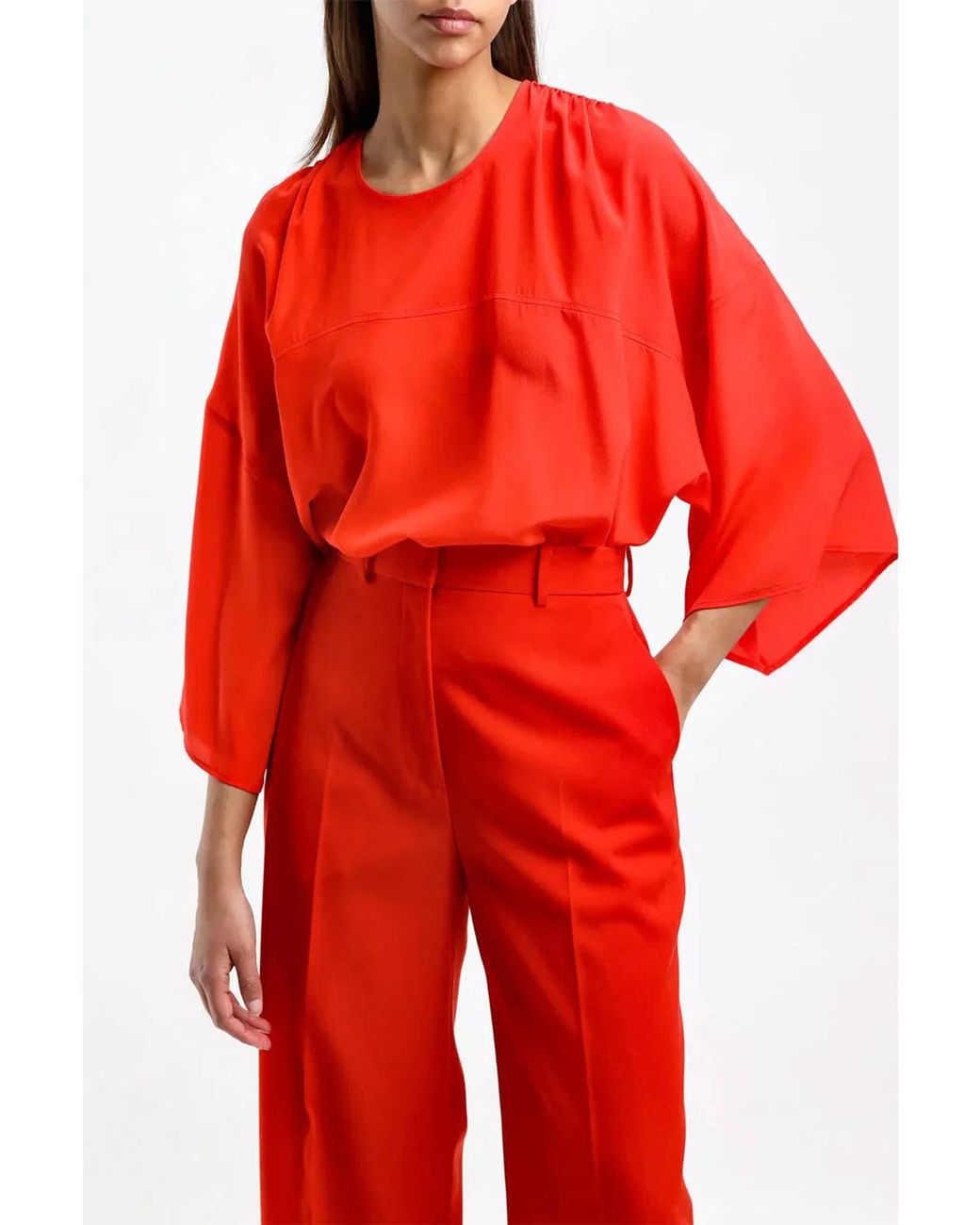 Lanvin Red Silk Round Neck Top