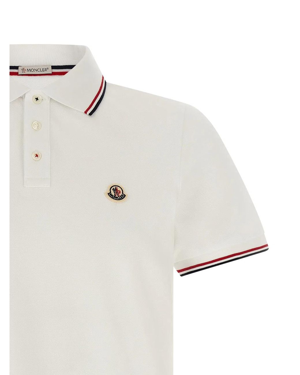 Moncler White Tricolor Trim Polo Shirt for men