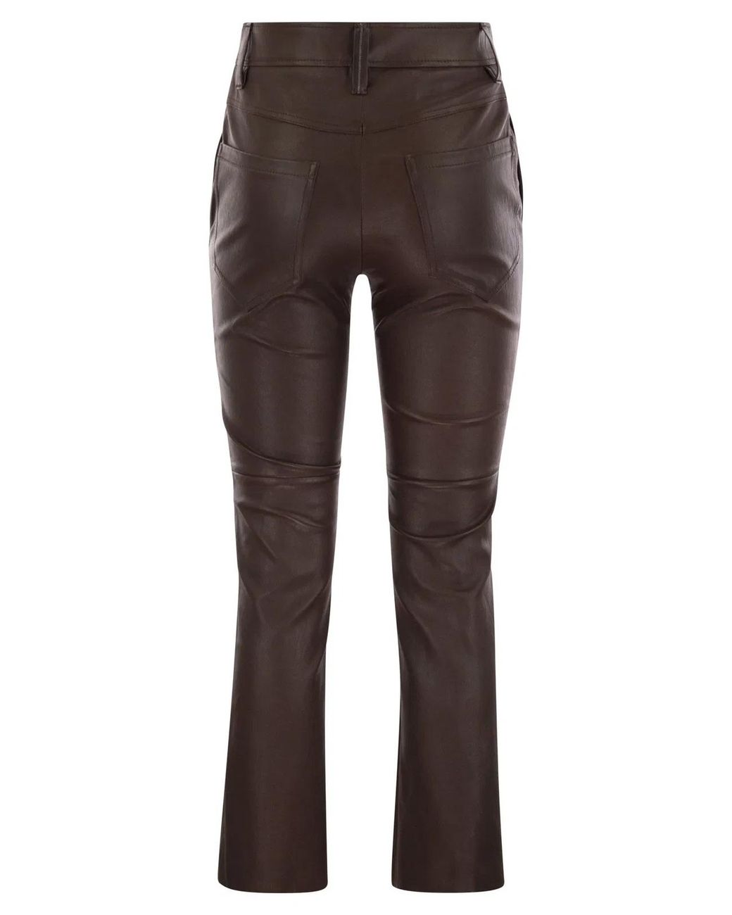 Brunello Cucinelli Brown Stretch Nappa Leather Square Cigarette Trousers With Jewellery