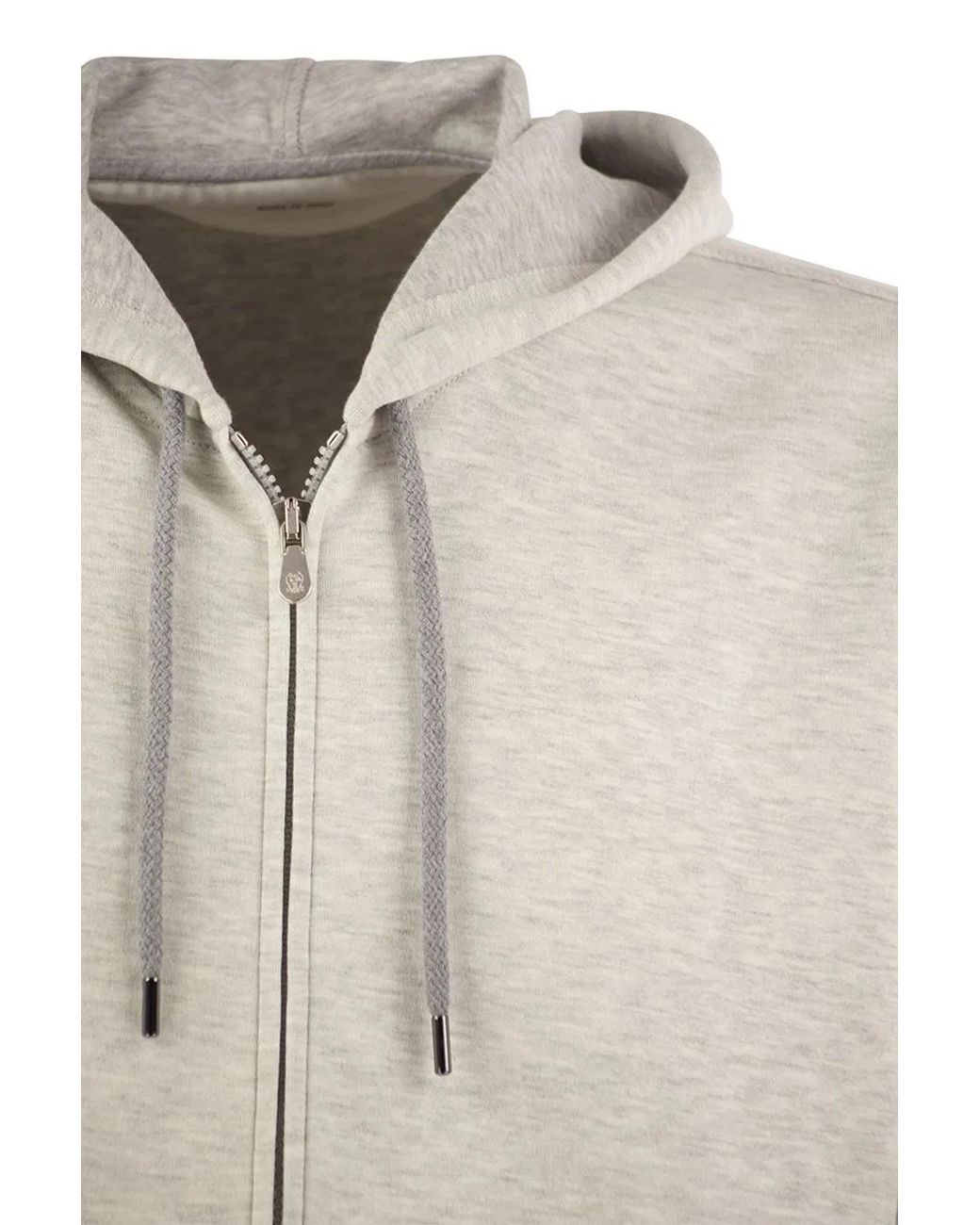Brunello Cucinelli Gray Cotton, Cashmere And Silk Fleece Zipped Topwear for men