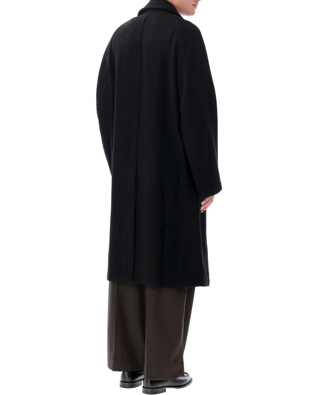 Lemaire Black Double-Breasted Wool Coat for men