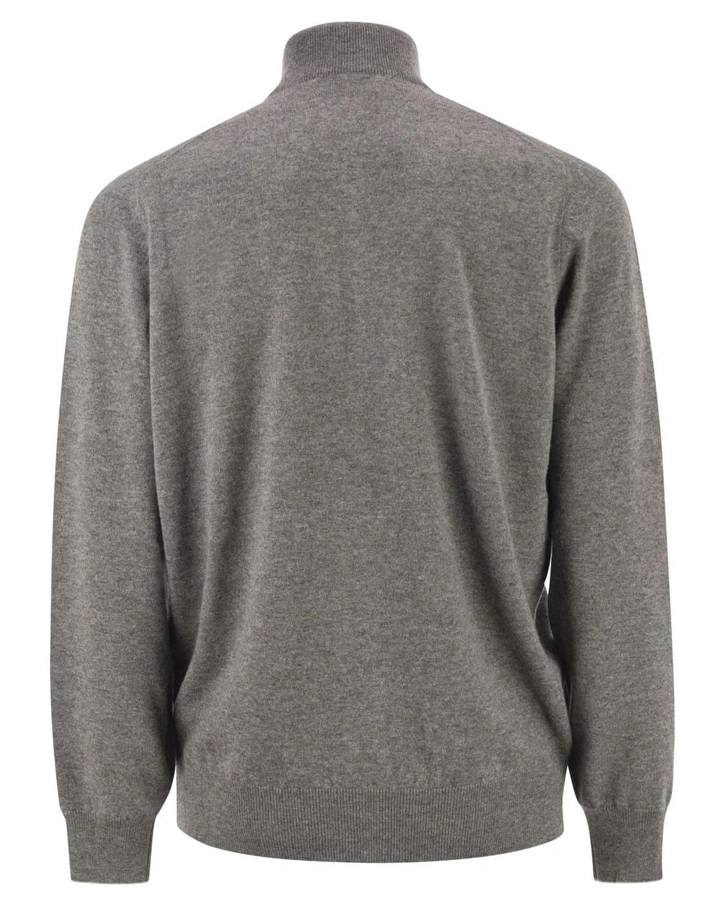 Brunello Cucinelli Gray High-Necked Cashmere Cardigan With Zip for men