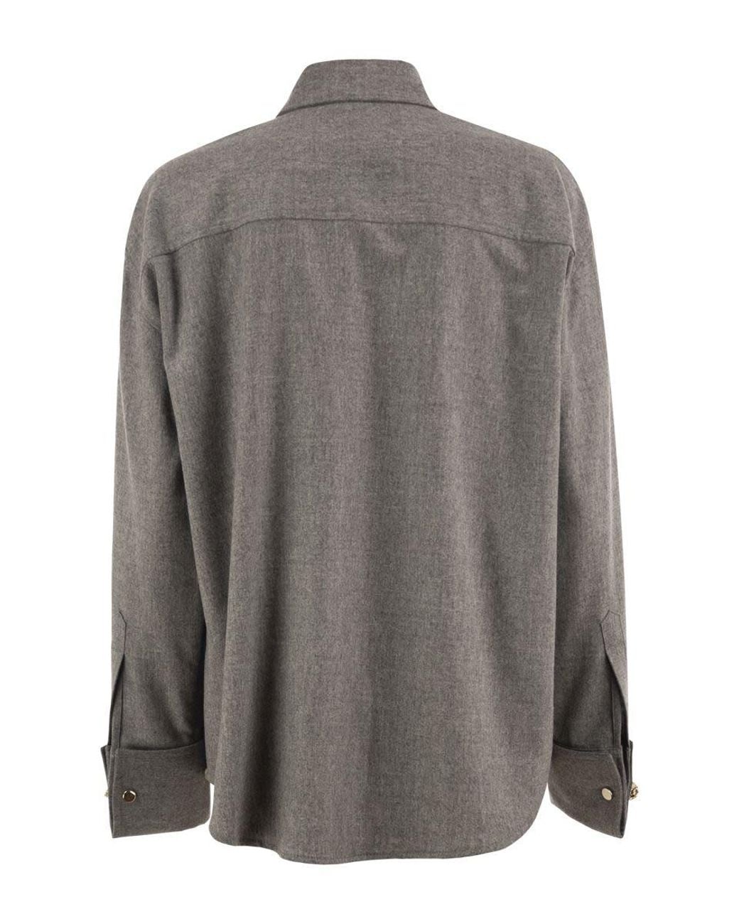 Fabiana Filippi Gray Virgin Wool Flannel Shirt With Jewelled Details