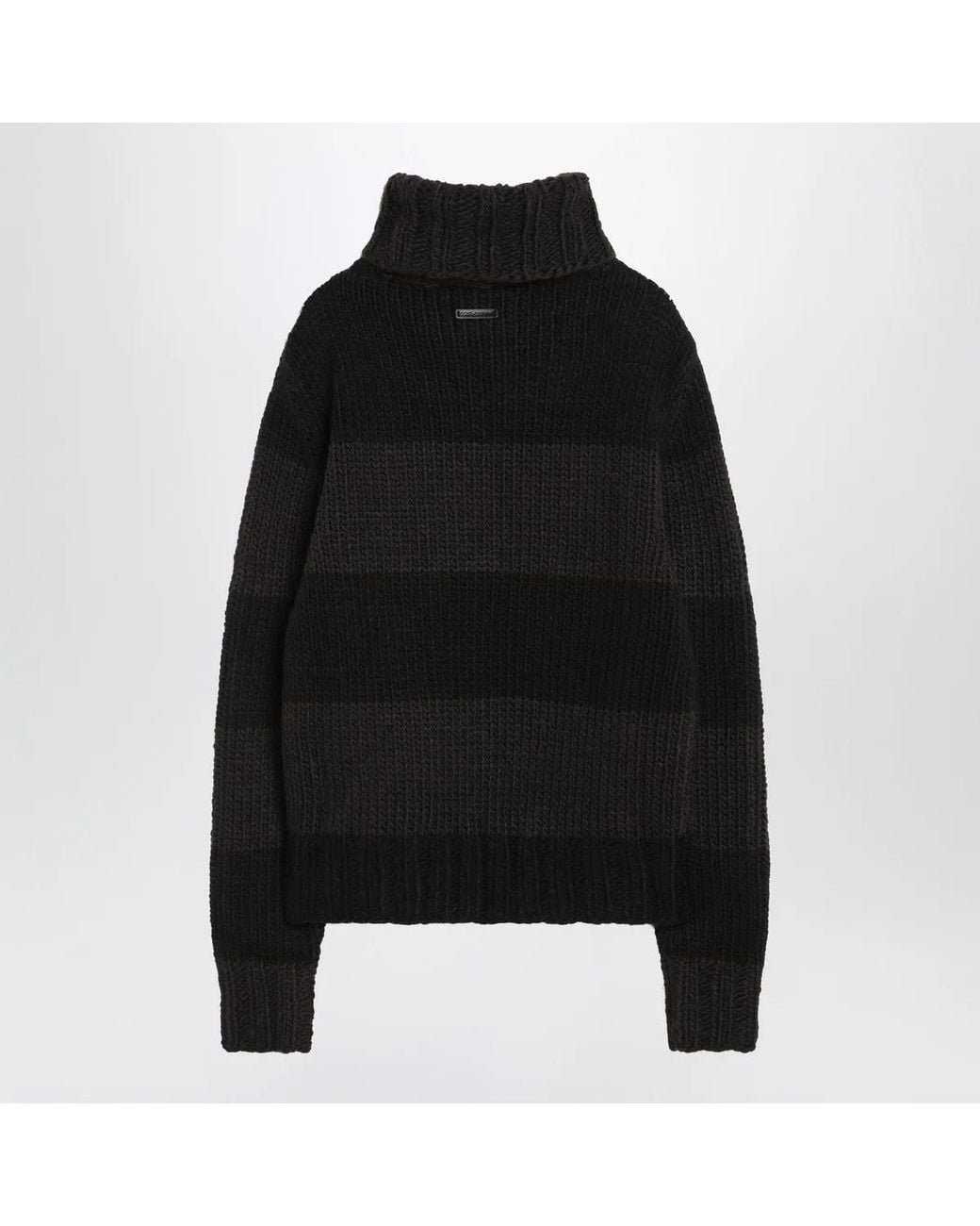 Dolce & Gabbana Black Dolce & Gabbana Striped Wool-Blend Turtleneck Sweater for men