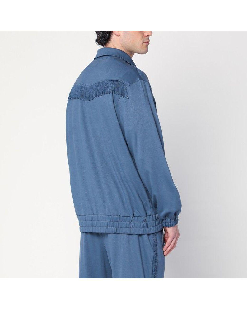 Needles Blue Slate Sweatshirt With Fringes for men