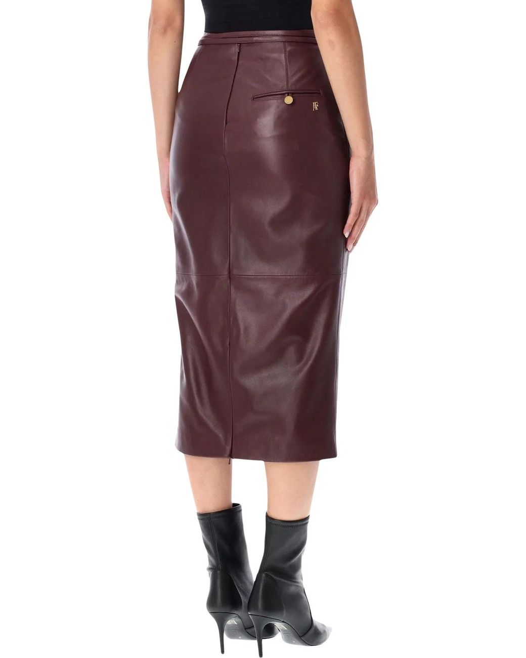 Alberta Ferretti Red Alberta Ferretti Leather Midi Skirt