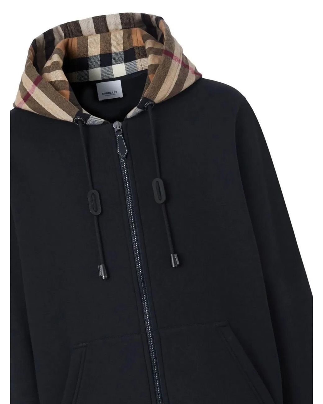 Burberry Black Check-Pattern Zip-Up Hoodie for men