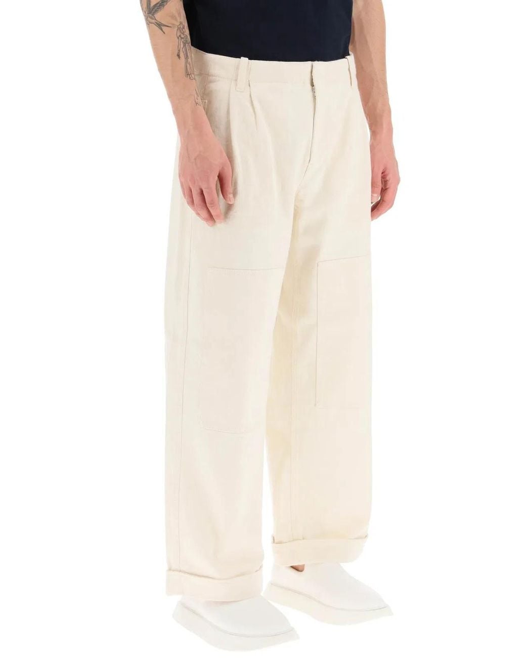 Etro Natural Melange Ivory Stretch Cotton Wide-Leg Pant for men