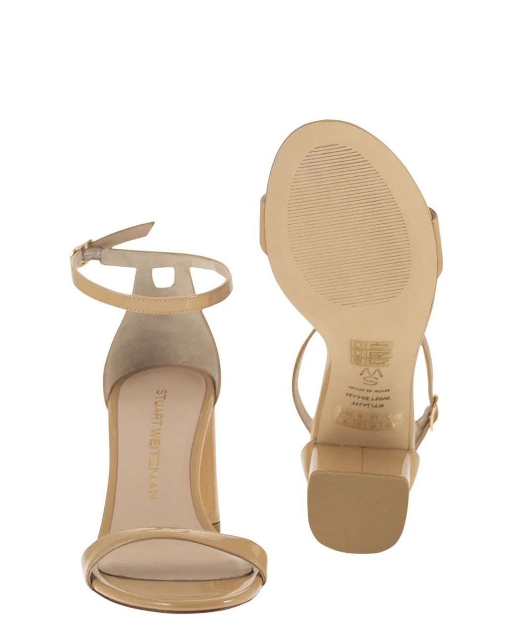 Stuart Weitzman Natural Shiny Leather Sandals With Block Heel