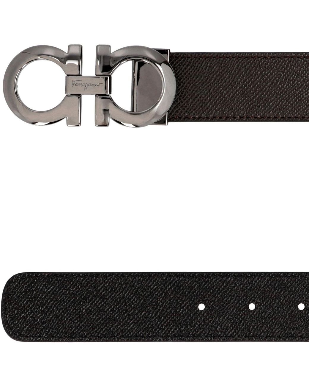 Ferragamo Black Reversible Leather Belt With Dark-Tone Metal Buckle for men