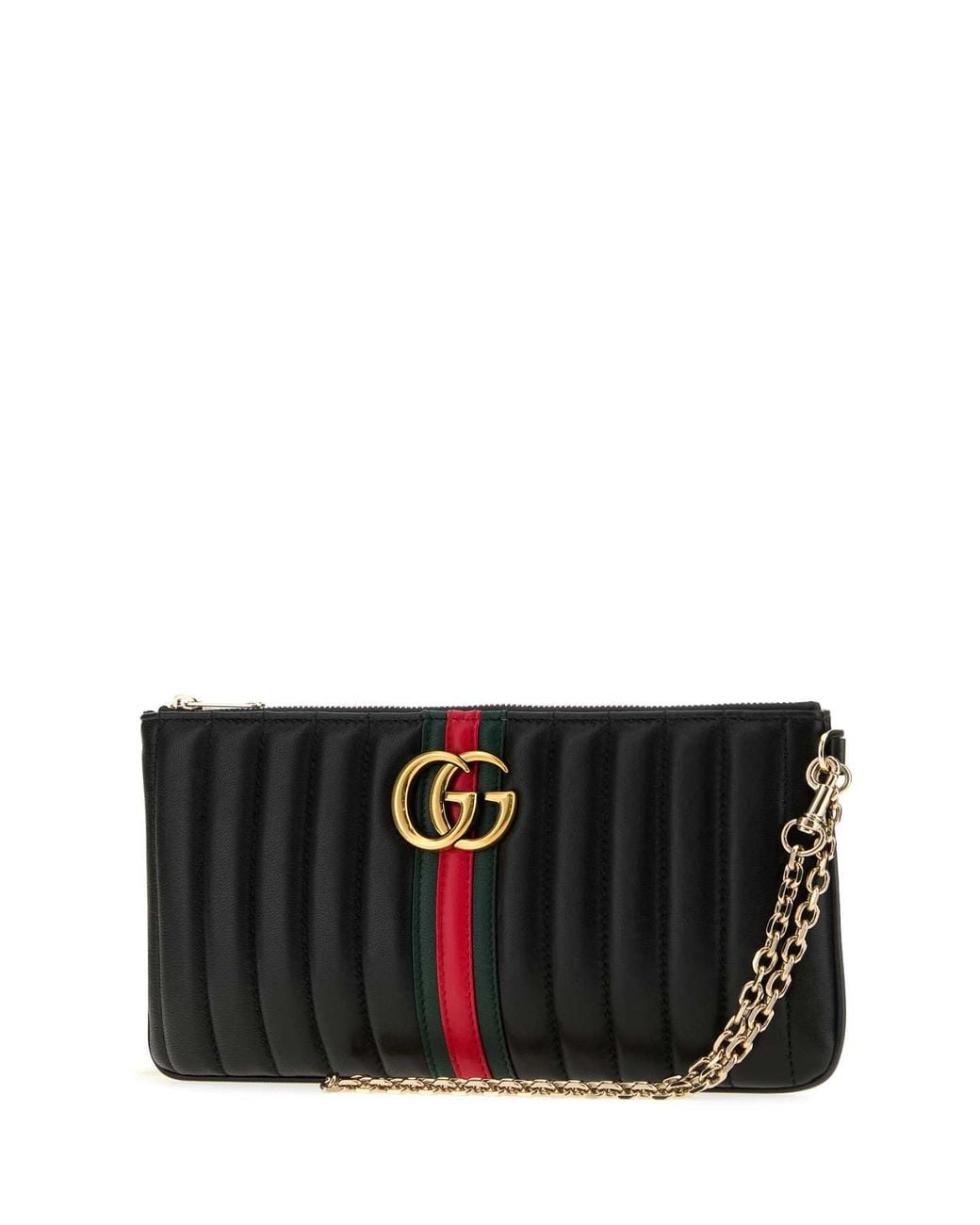Gucci Black Leather Gg Marmont Clutch