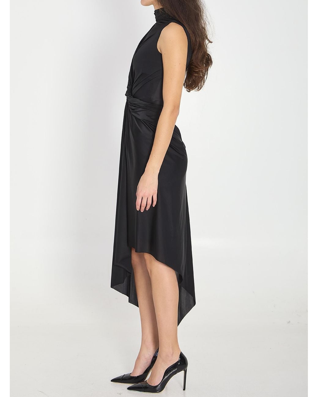 Balenciaga Black Draped Midi Dress
