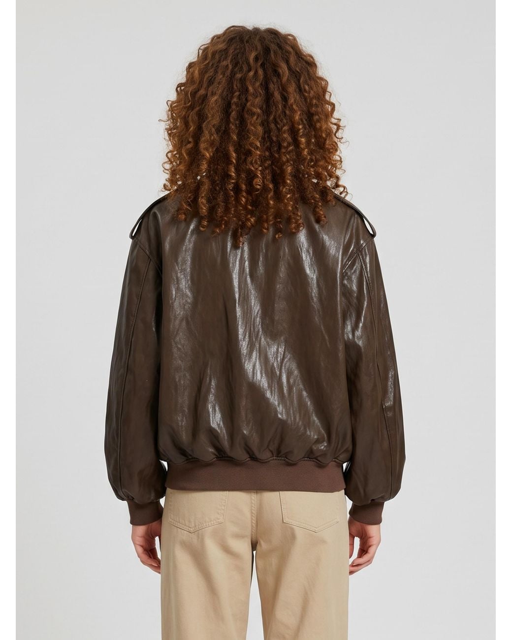 SUTTON NEW YORK Brown Laminated Faux Leather Bomber Jacket