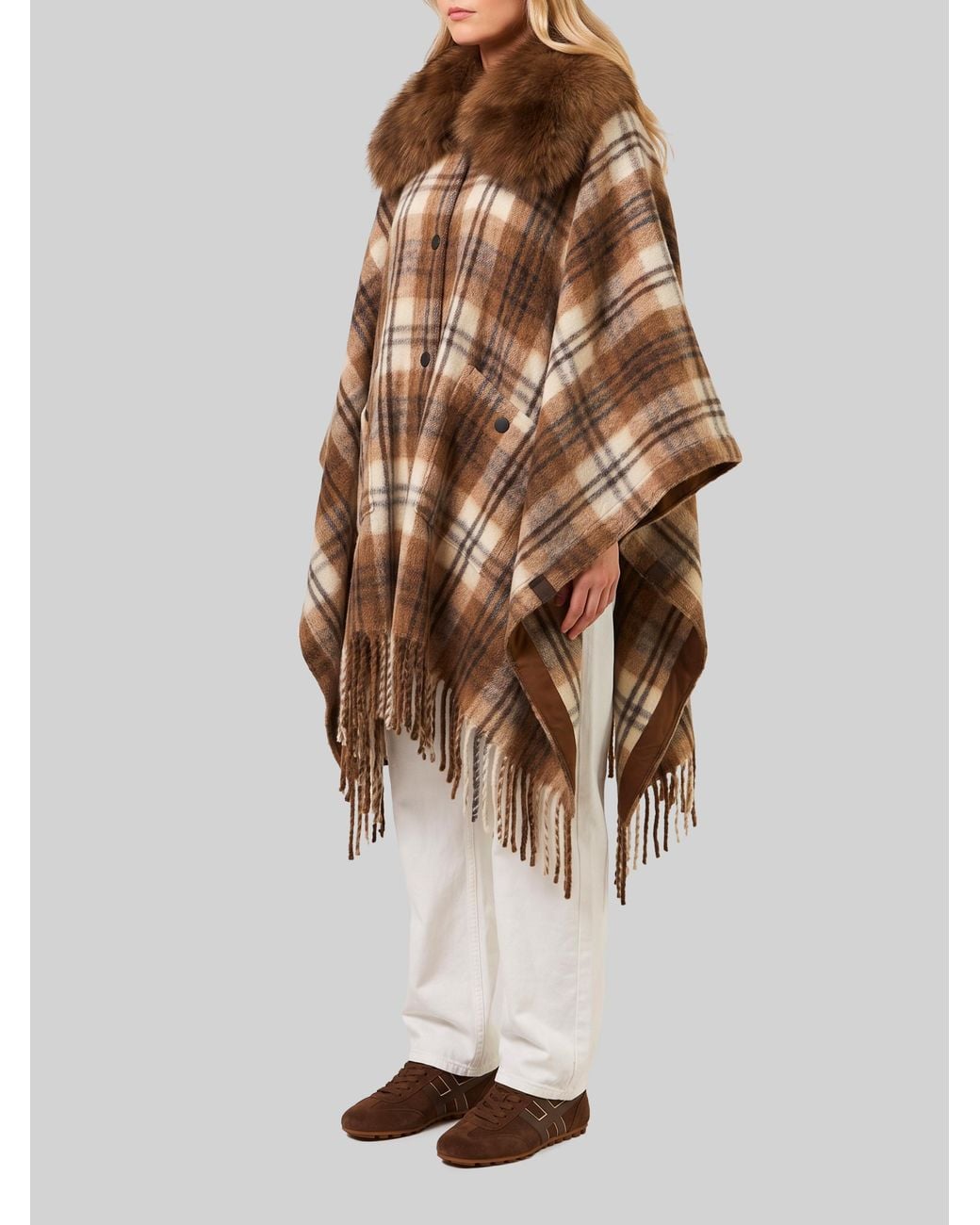Moncler Multicolor Wool-Blend Cape With Shearling Collar