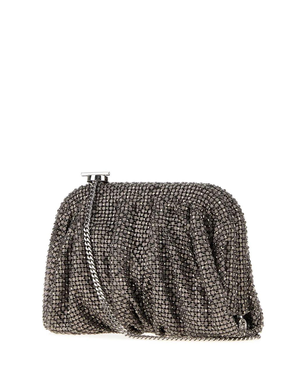 Benedetta Bruzziches Gray Petite Venus Clutch With Rhinestone Knit Exterior