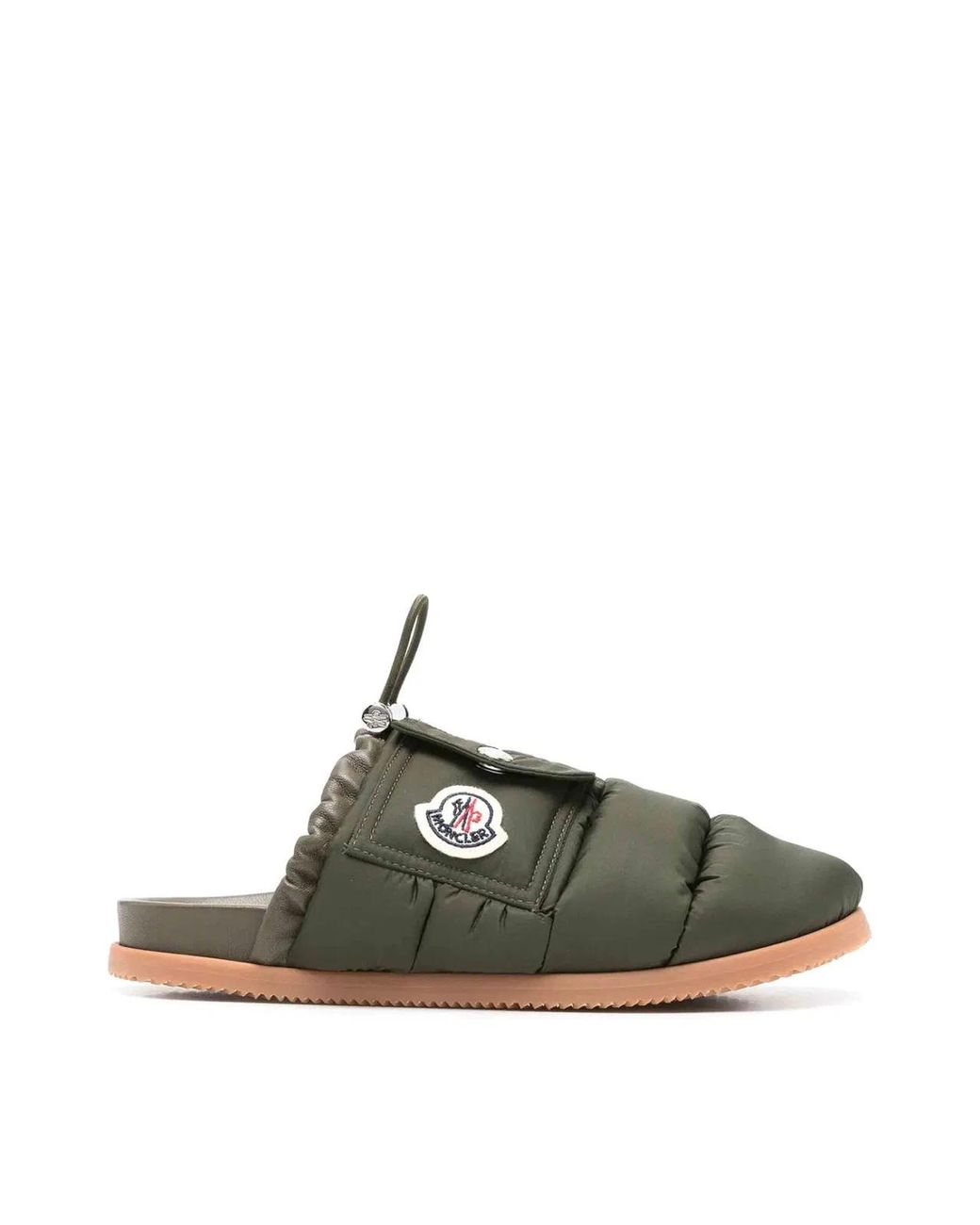 Moncler Green Mon Pocket Logo Patch Padded Down Mules