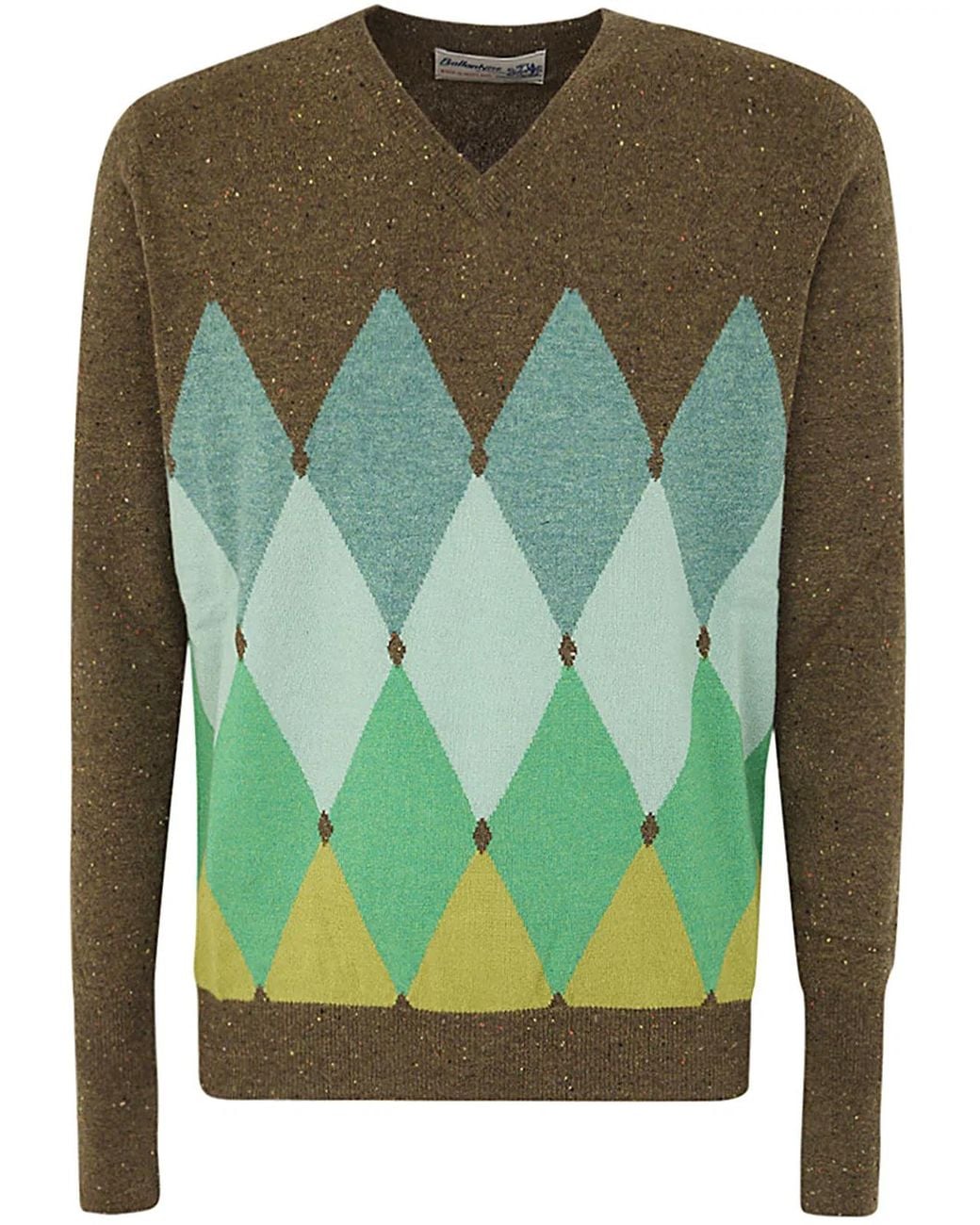 Ballantyne Green V Neck Pullover With Diamonds for men