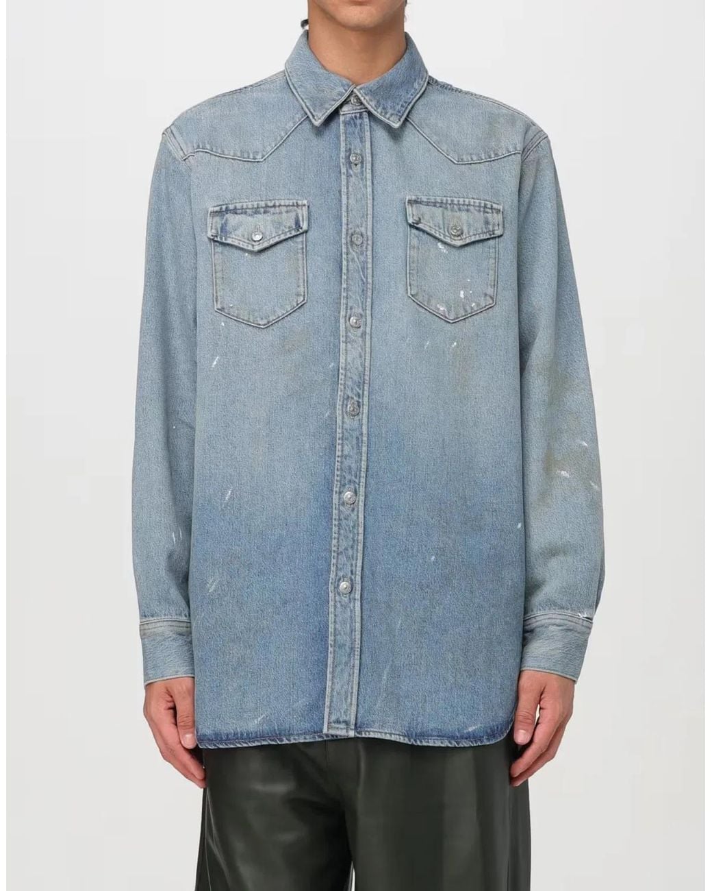 Acne Blue Karty Distressed Denim Overshirt for men
