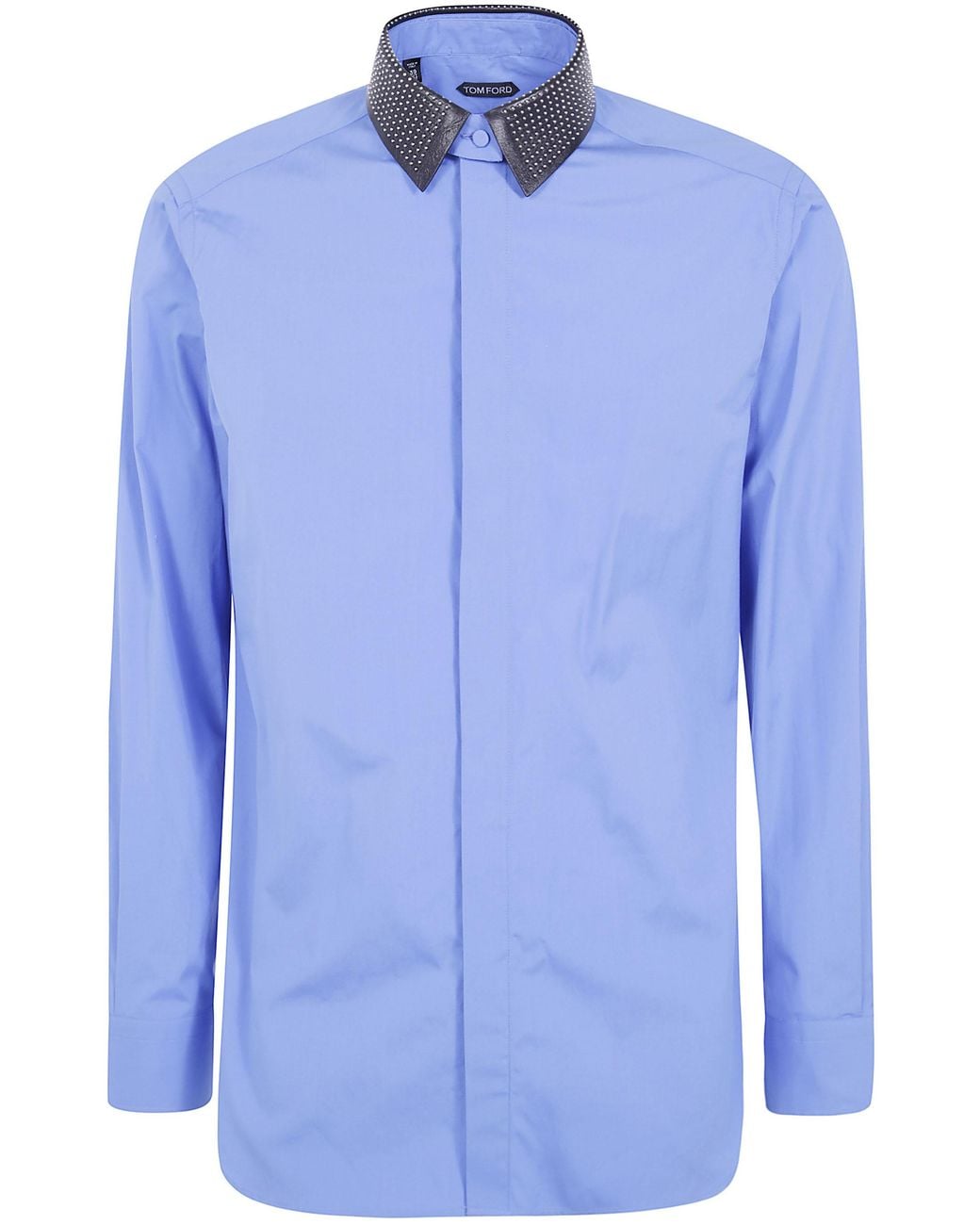 Tom Ford Blue Piece Dyed Poplin Fluid Fit Shirt With Detachable Collar for men