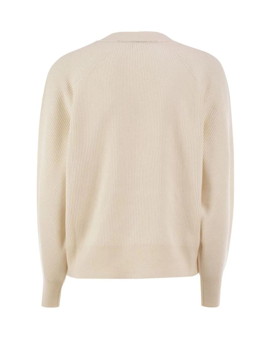 Brunello Cucinelli Natural Ribbed Cashmere V-Neck Cardigan