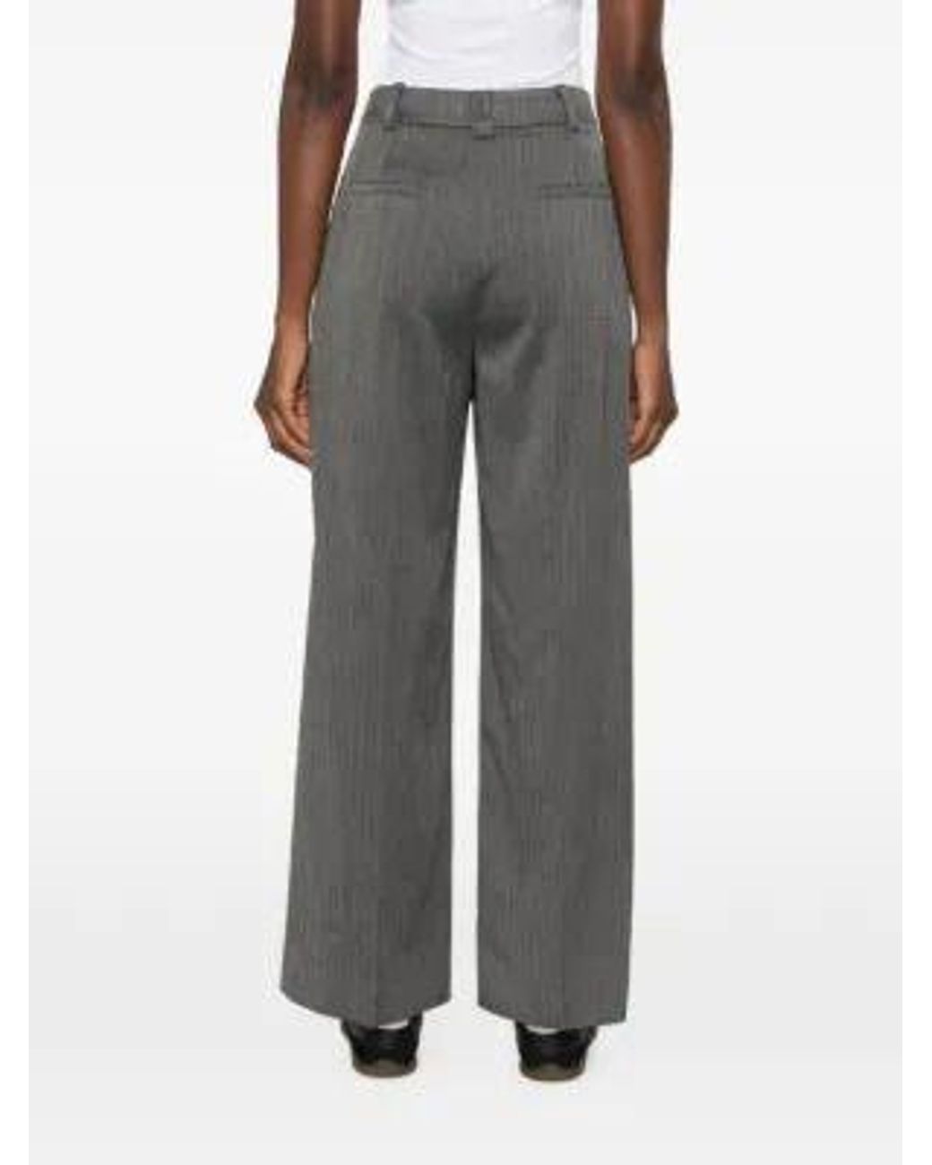 Patrizia Pepe Gray Pinstriped Trousers With Herringbone Pattern