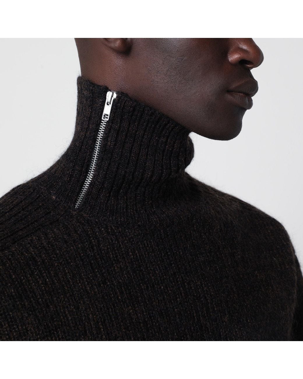 Entire studios Black High Neck Zip Sweater for men