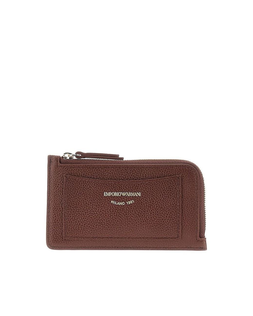 Emporio Armani Brown Leather Cardholder Pouch