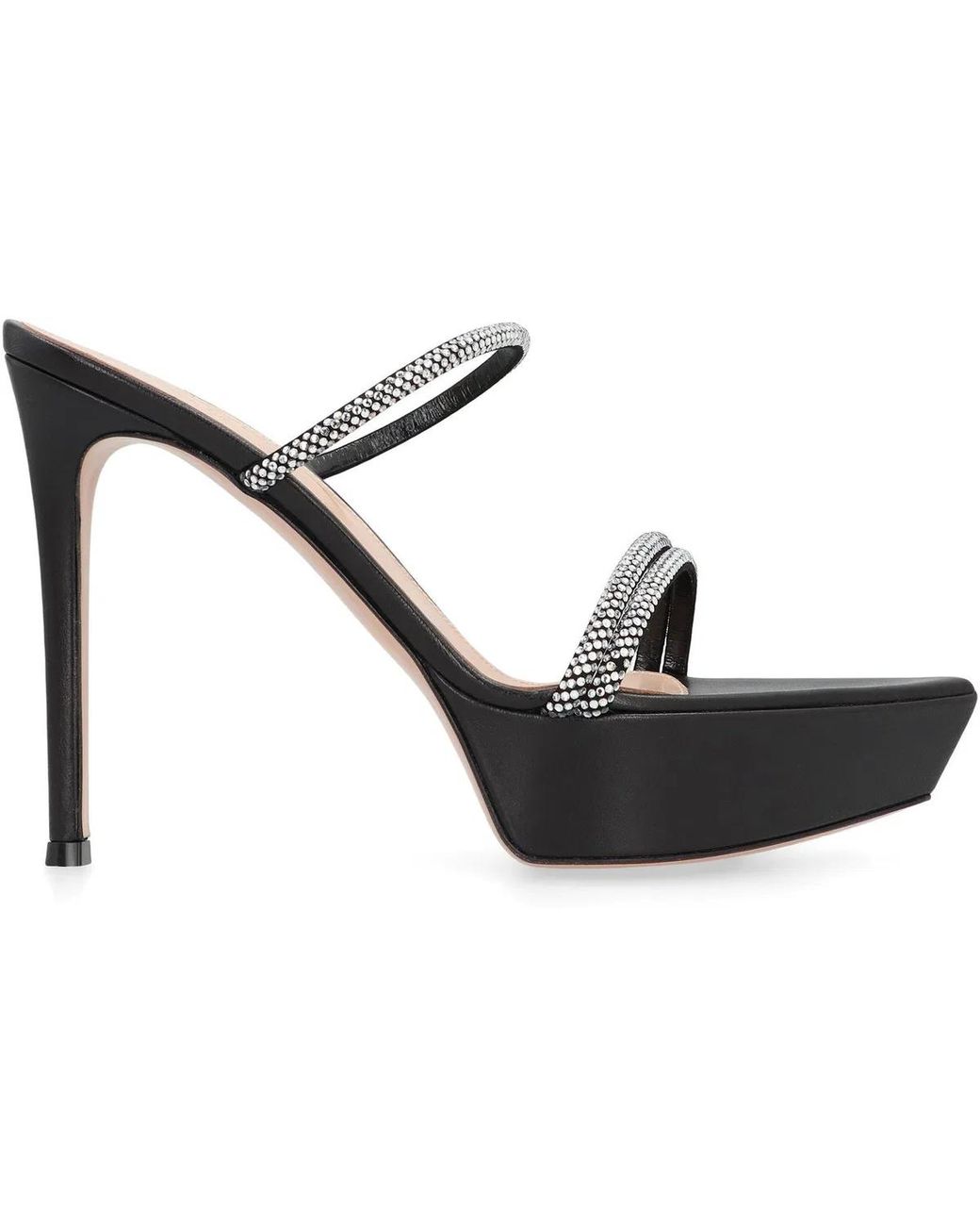 Gianvito Rossi Black Leather Mules With Rhinestones Chamois