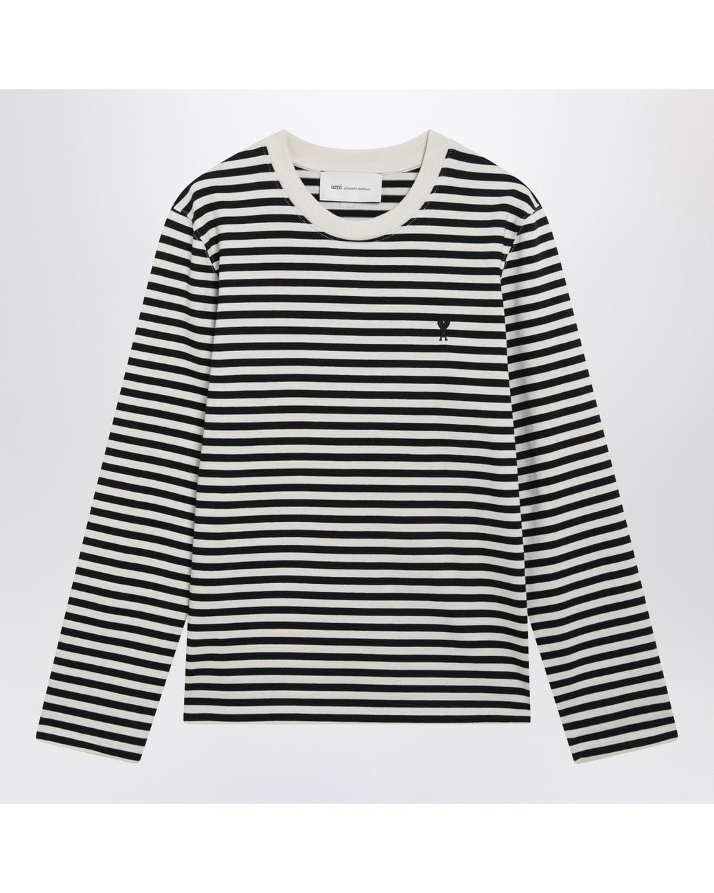 AMI Black Ivory Striped Ami De Coeur T-Shirt