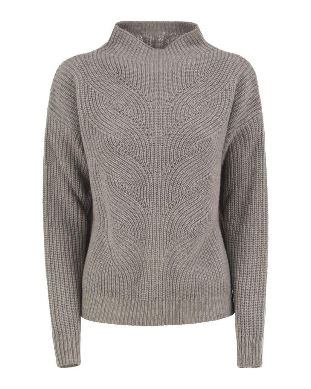 Herno Gray Pure Wool Jumper With Textured Knit And High Neck