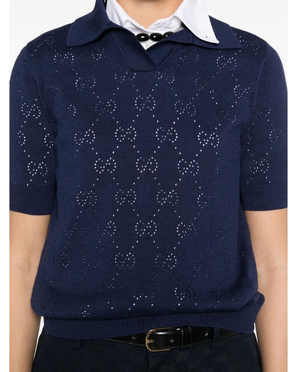 Gucci Blue Cotton Polo Monogram