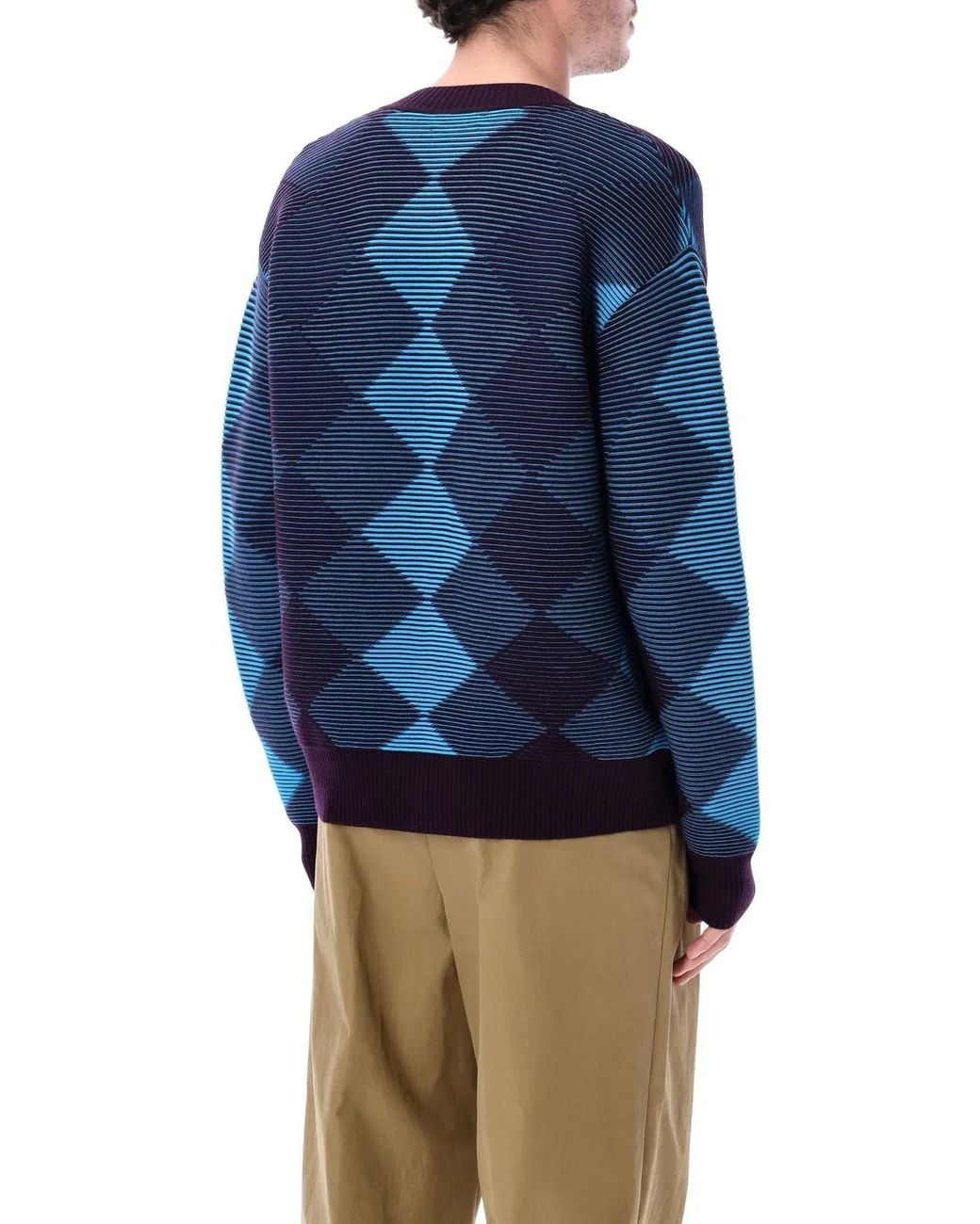 Dries Van Noten Blue Argyle Sweater for men