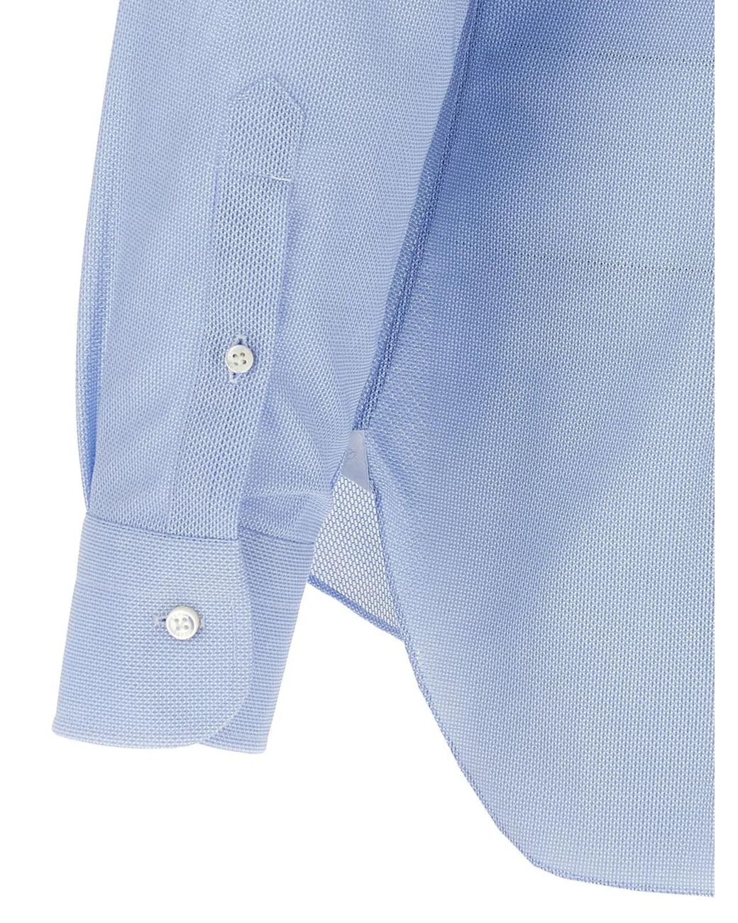 Barba Napoli Blue Honeycomb Cotton Shirt for men