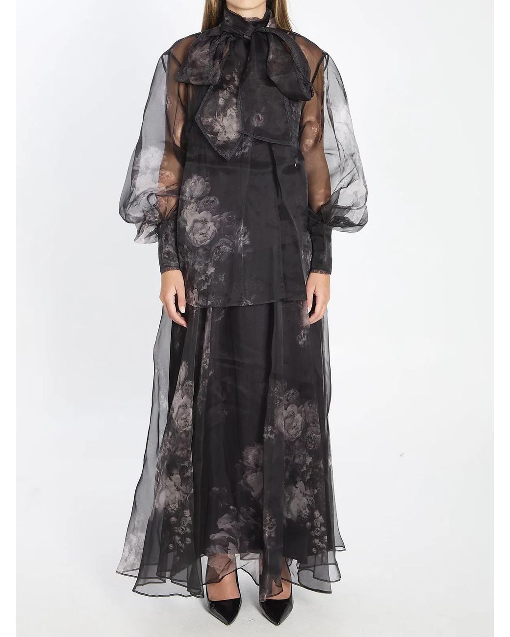 Zimmermann Black Hypnotic Silk Organza Maxi Skirt