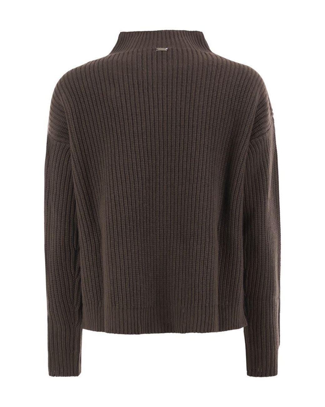 Herno Brown Pure Wool Jumper With Textured Knit And High Neck