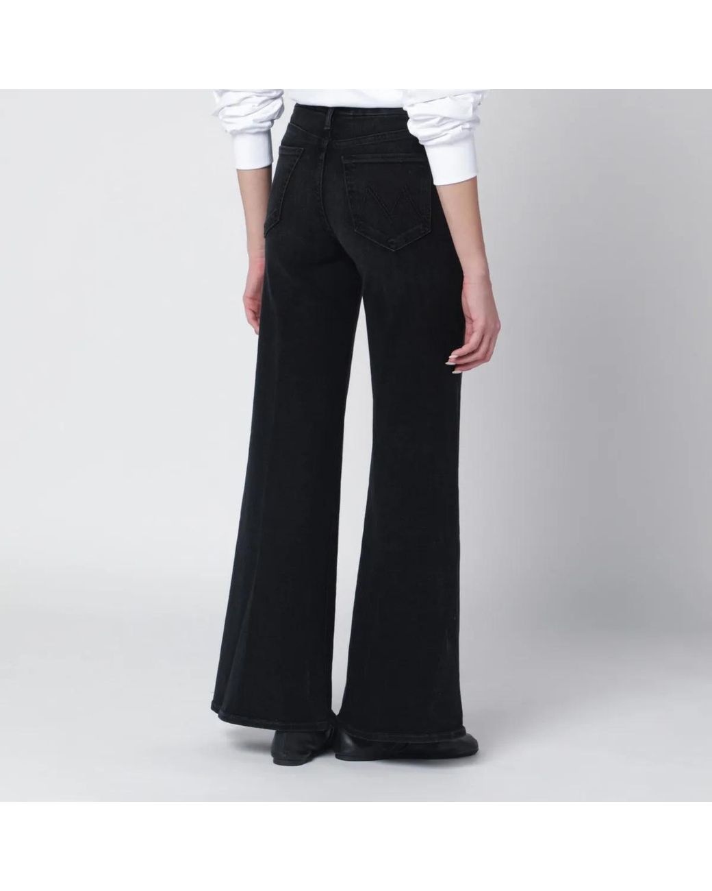 Mother Black Flared Spiked Hair Jeans