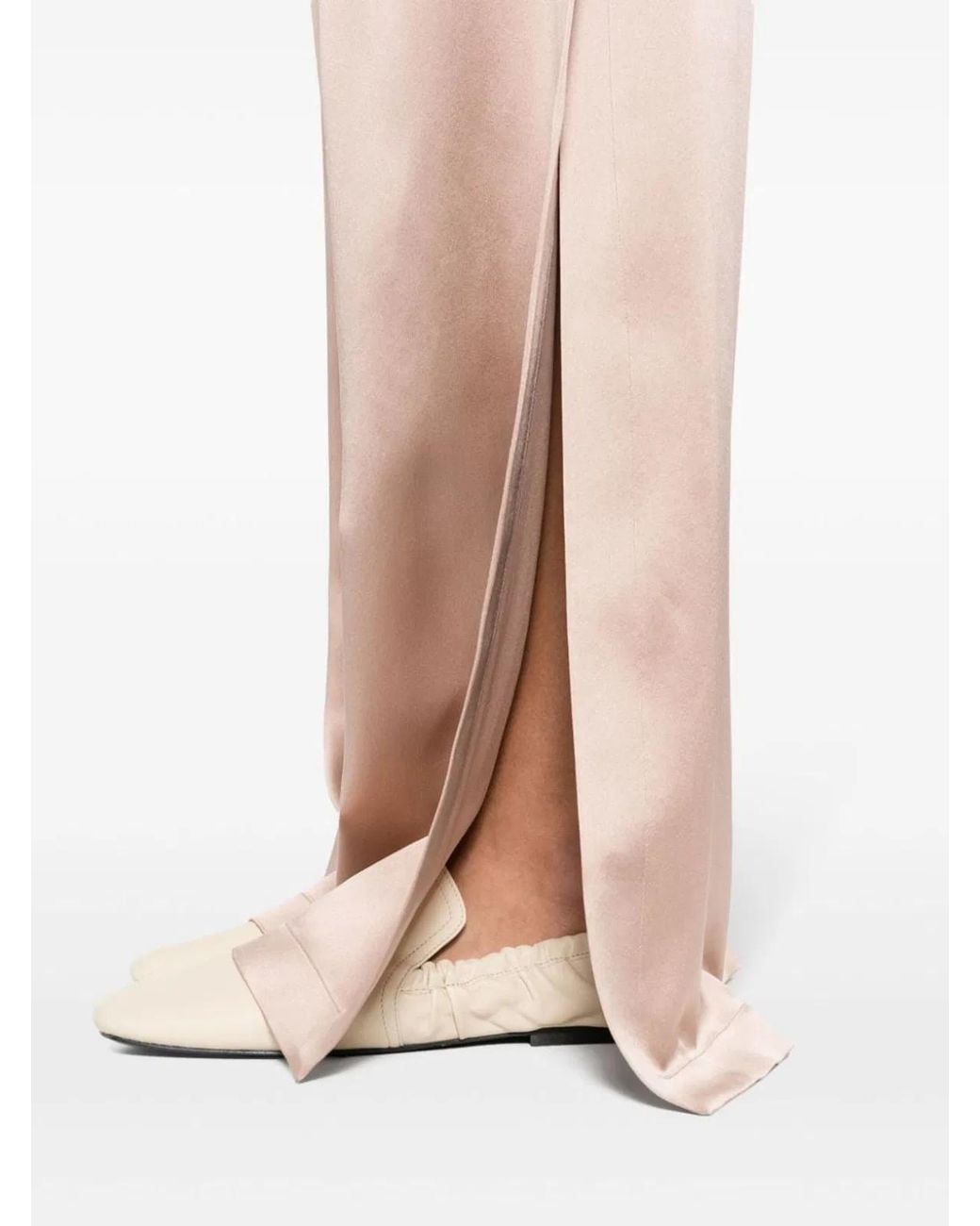 Max Mara Natural Satin Wide-Leg Silk Trousers