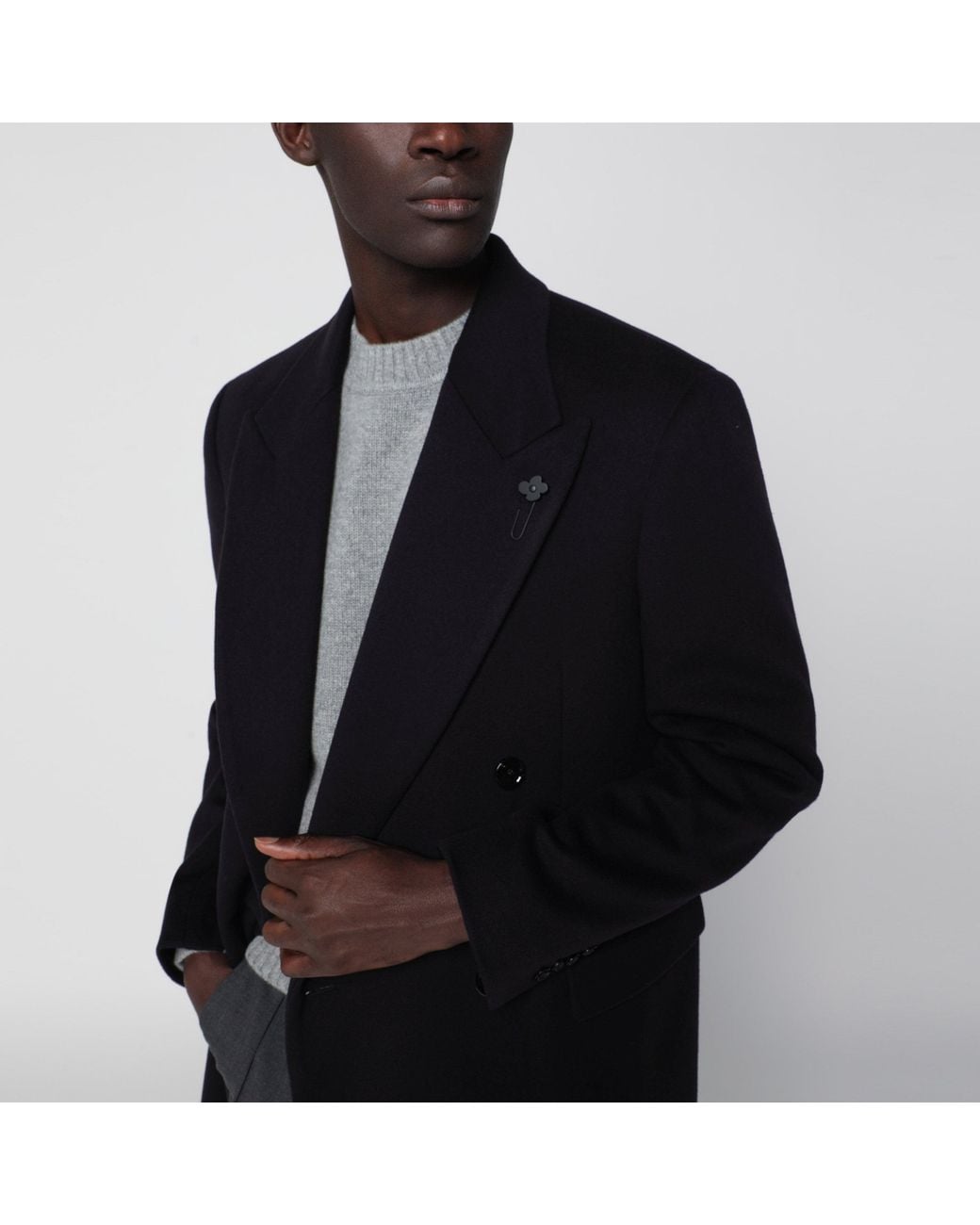 Lardini Black Double-Breasted Coat for men