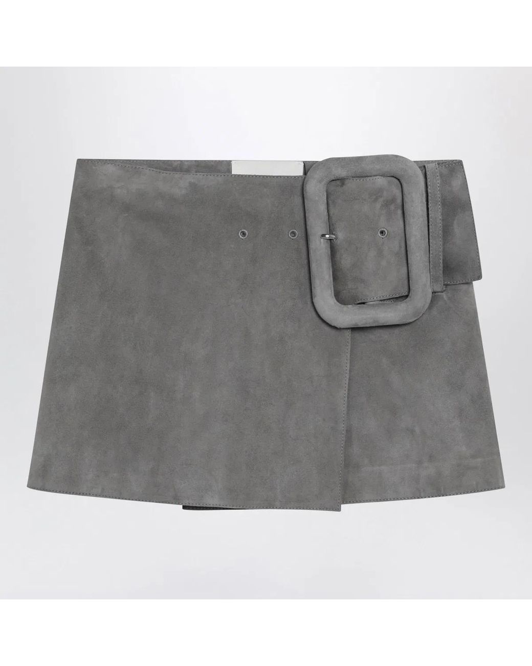 AMI Gray Suede Mini Skirt With Large Buckle Belt