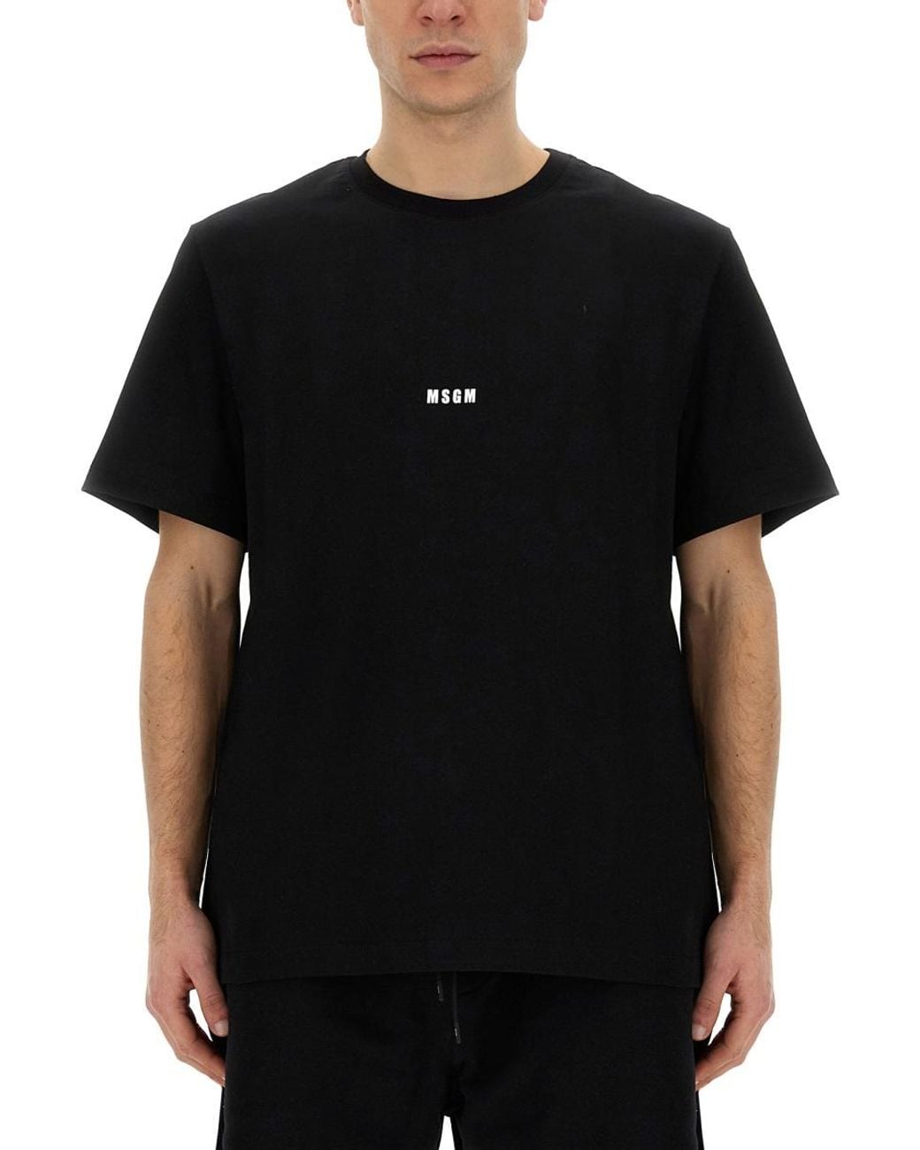 MSGM Black Logo Print T-Shirt for men