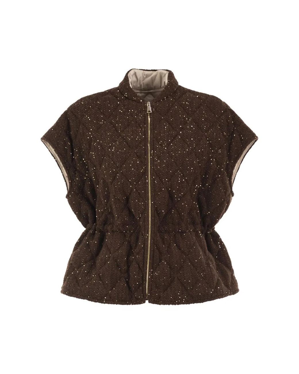 Fabiana Filippi Brown Quilted Virgin Wool, Silk And Cashmere Gilet With Sequins