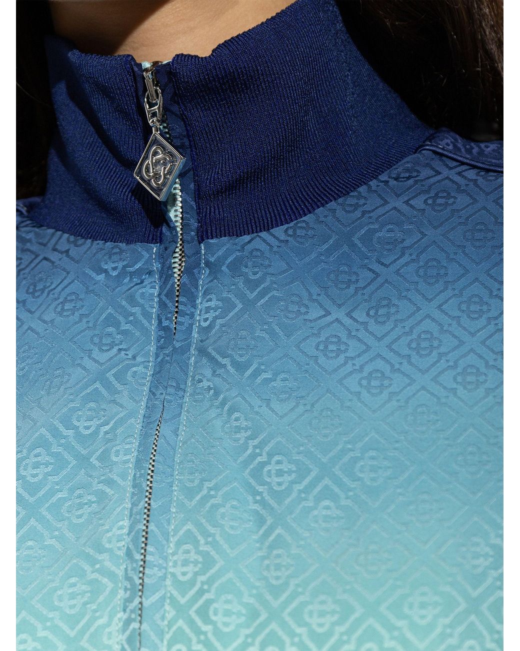 Casablanca Blue Monogram-Jacquard Zip-Up Sweatshirt
