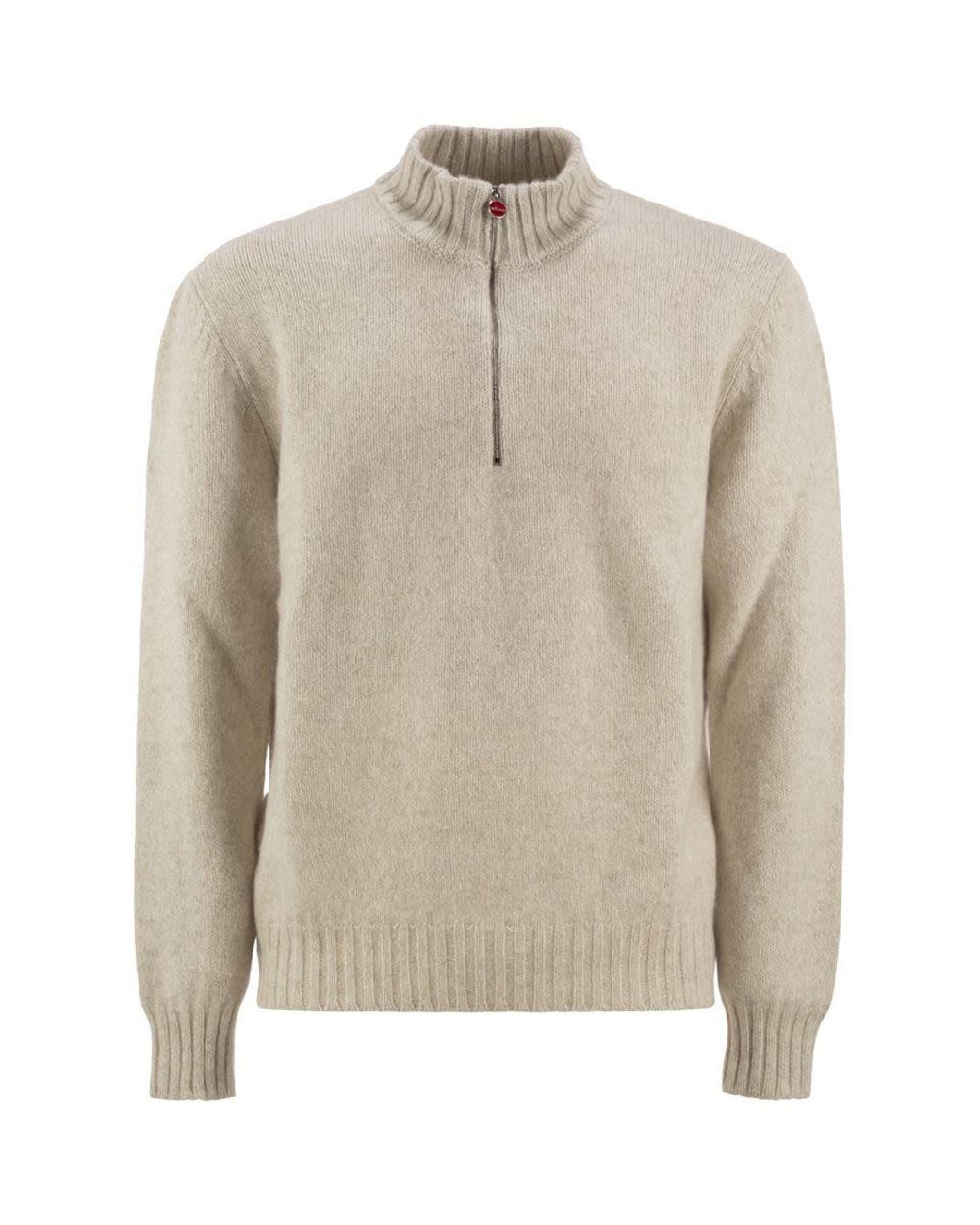 Kiton Natural Pure Cashmere Half-Zip High-Neck Jumper for men