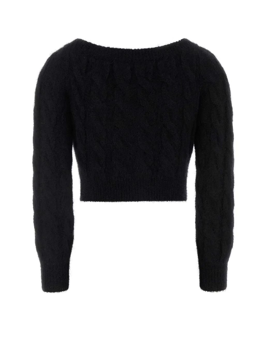 Alessandra Rich Black Mohair Blend Sequin Cable Knit Off-Shoulder Top