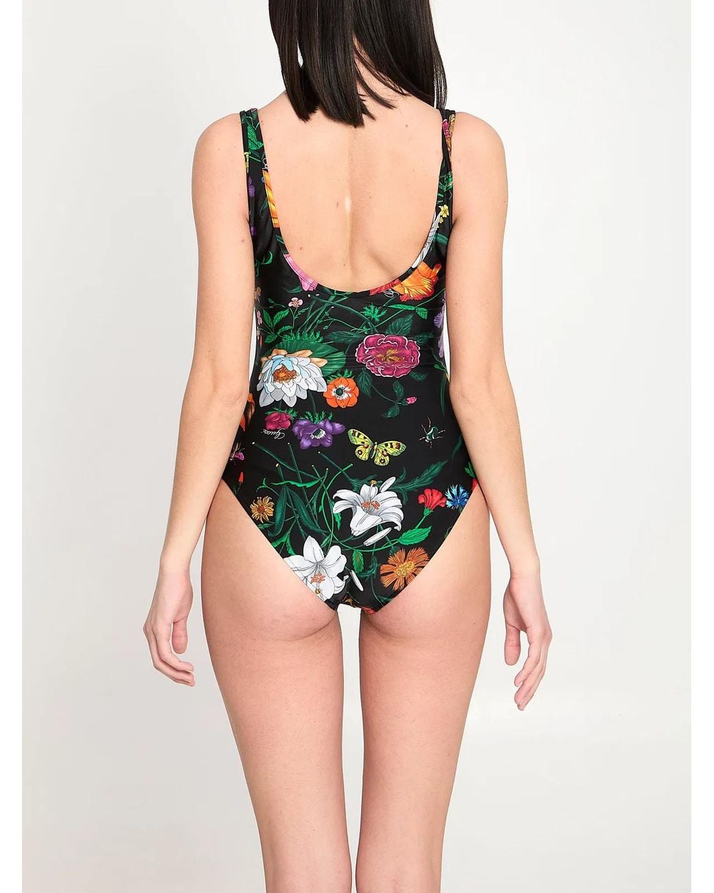 Gucci Black Floral-Print Swimsuit