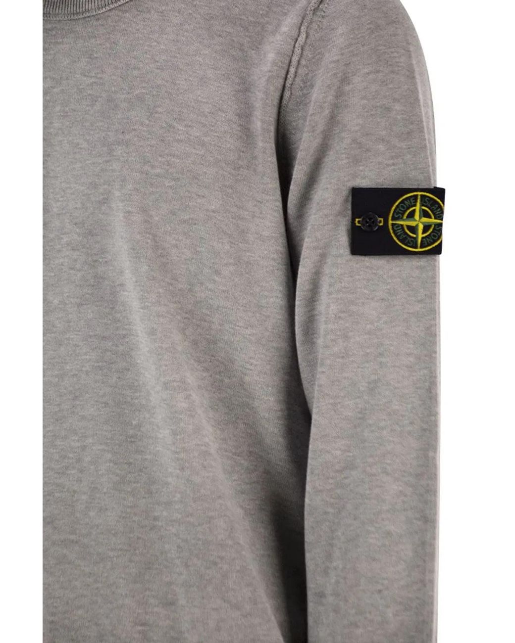 Stone Island Gray Crew Neck Jumper With Small Lapel for men