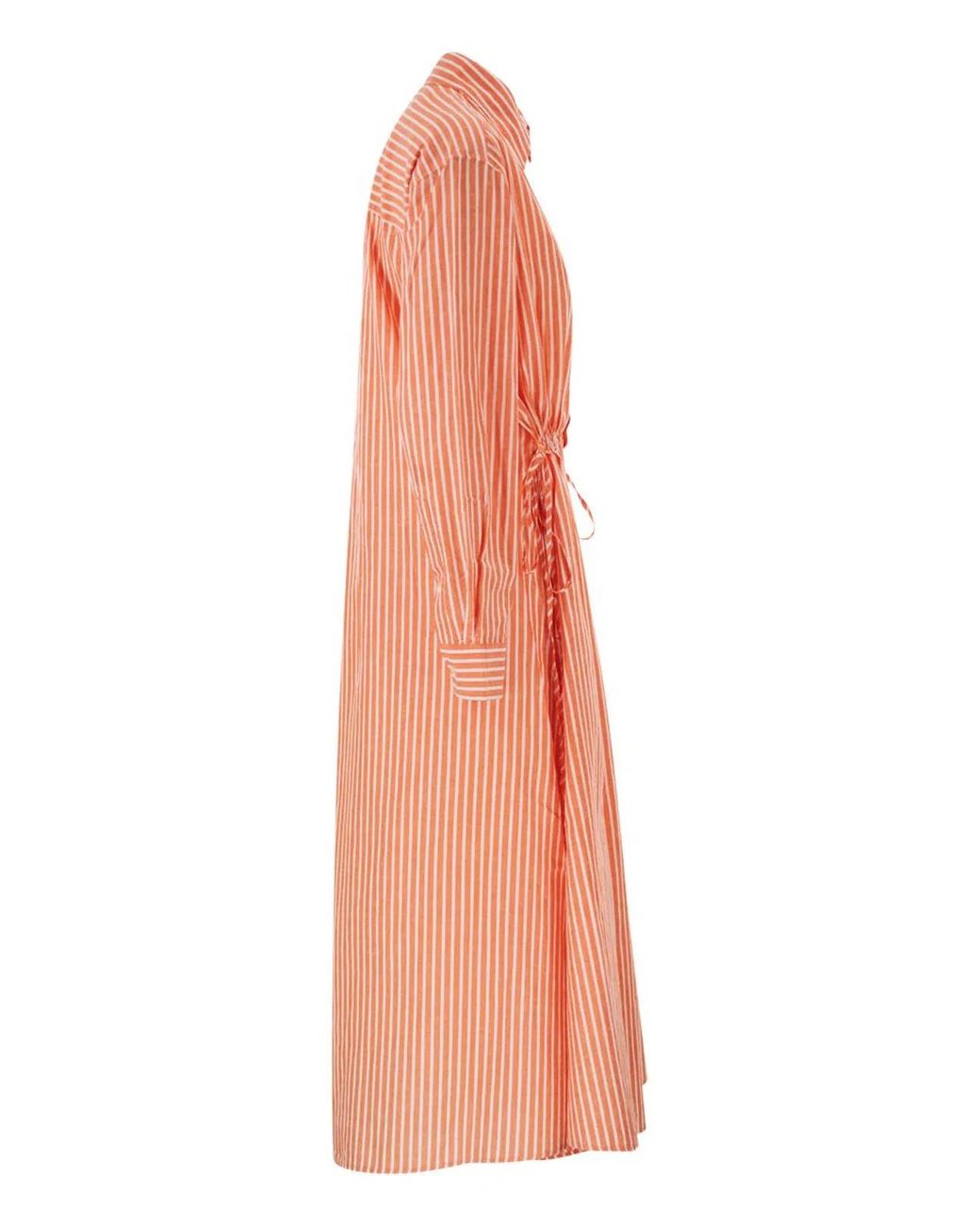 Polo Ralph Lauren Orange Striped Linen Cotton Shirt Dress With Drawstring