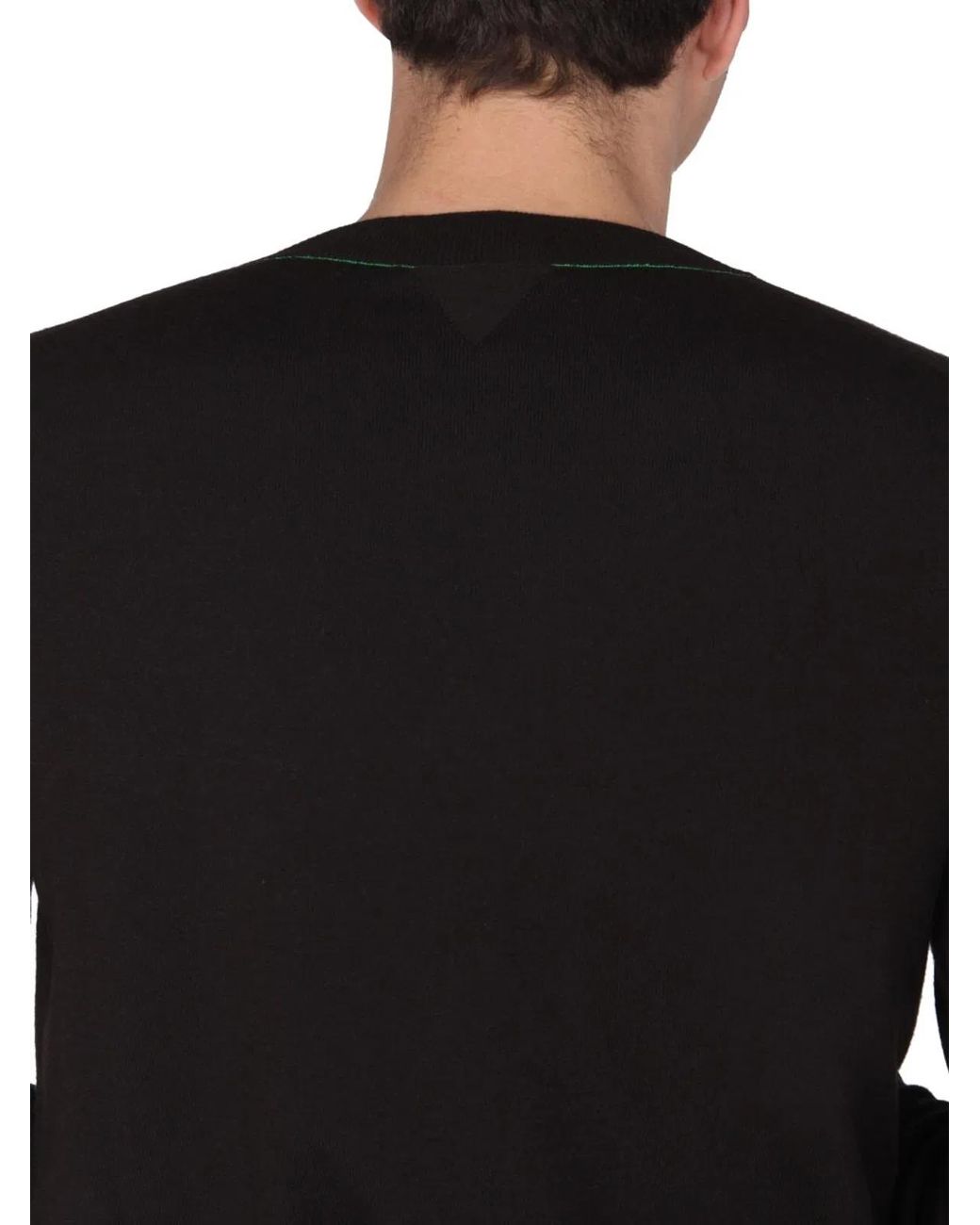 Bottega Veneta Black V-Neck Wool Sweater With Contrasting Stitch for men